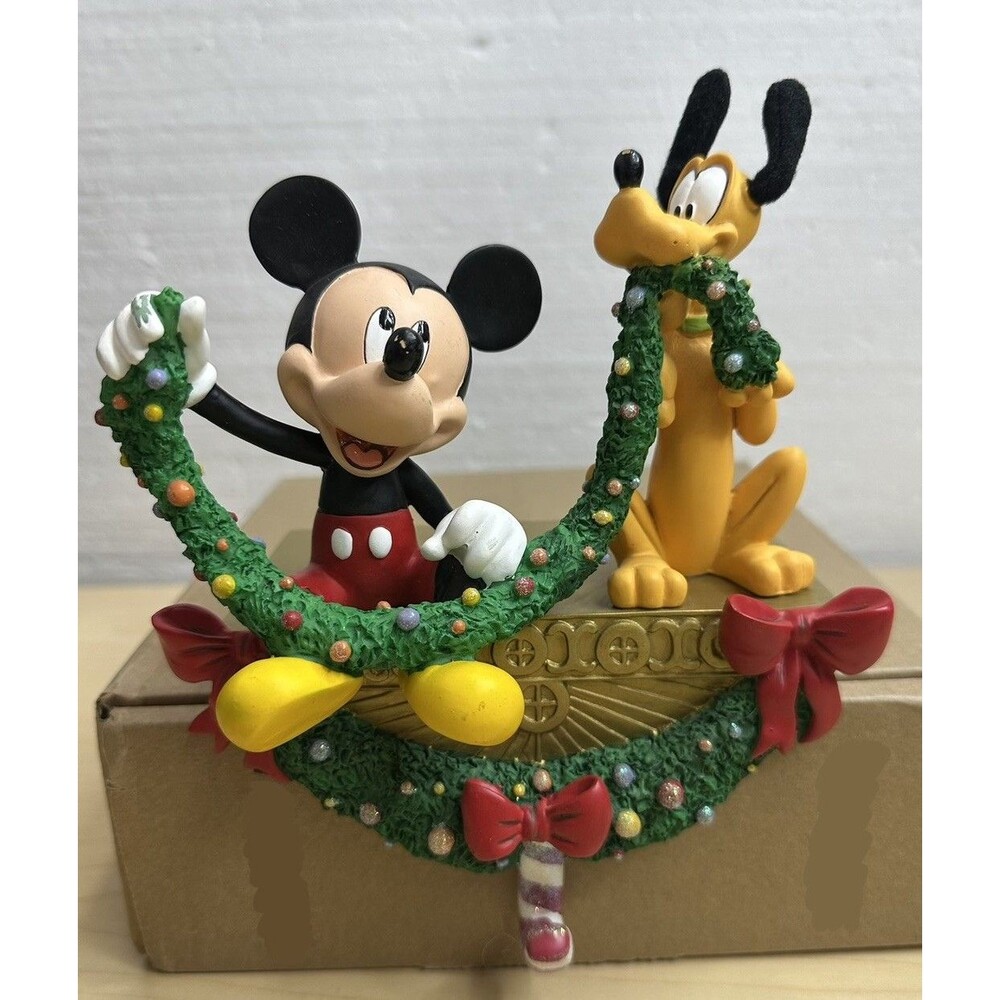 Disney Mickey Mouse & Pluto Garland Christmas Stocking Holder Hanger Vintage